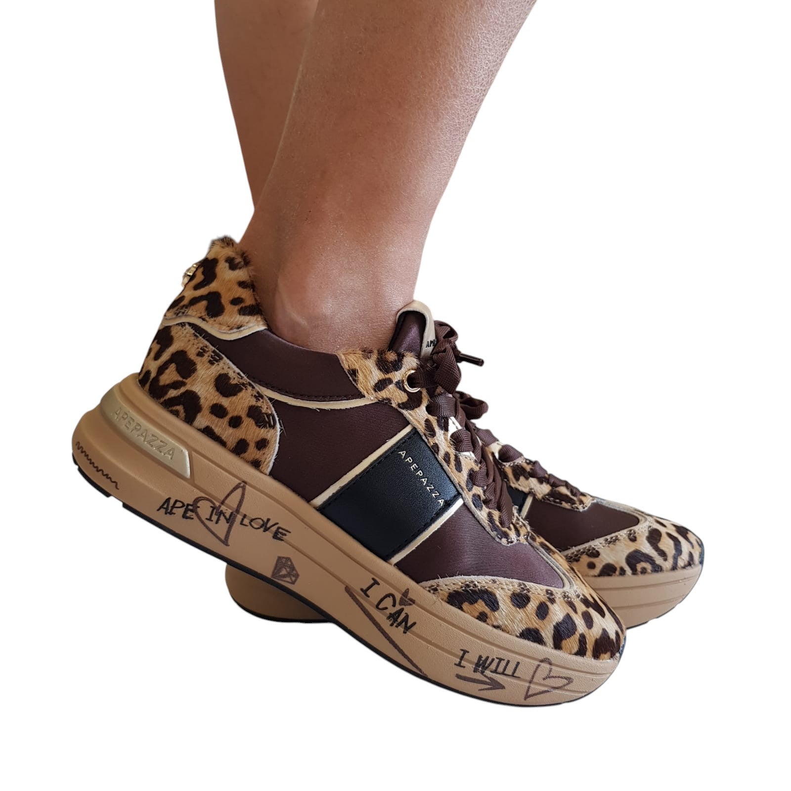 Apepazza Sneakers Pelle Cavallino Donna Testa di Moro Leopardato www.offidani.it