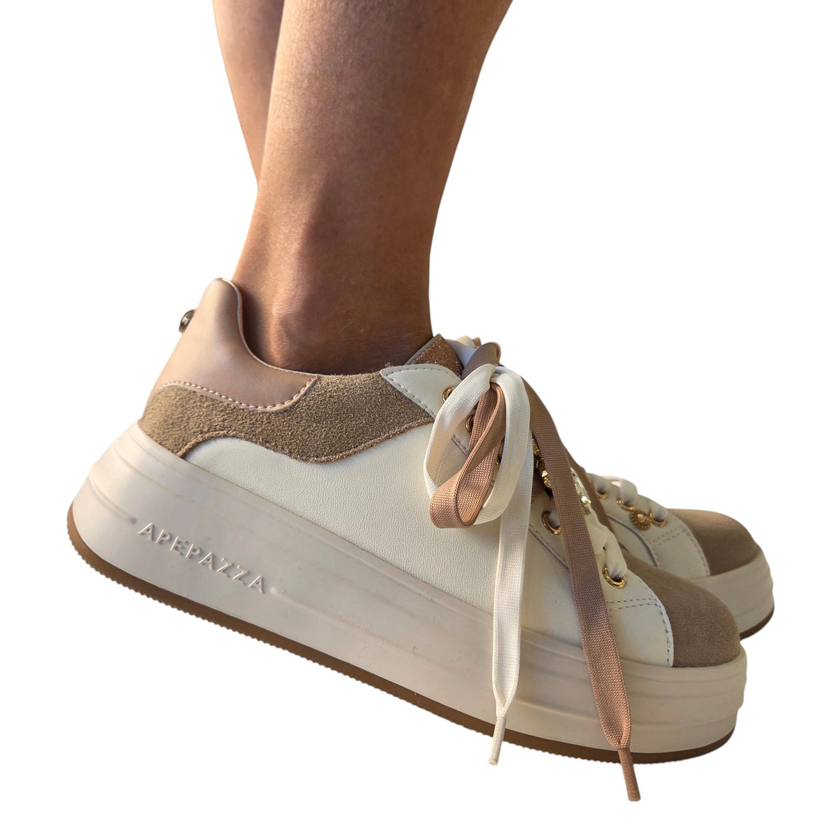 Apepazza sneaker donna pelle bianca/rosa www.offidani.it