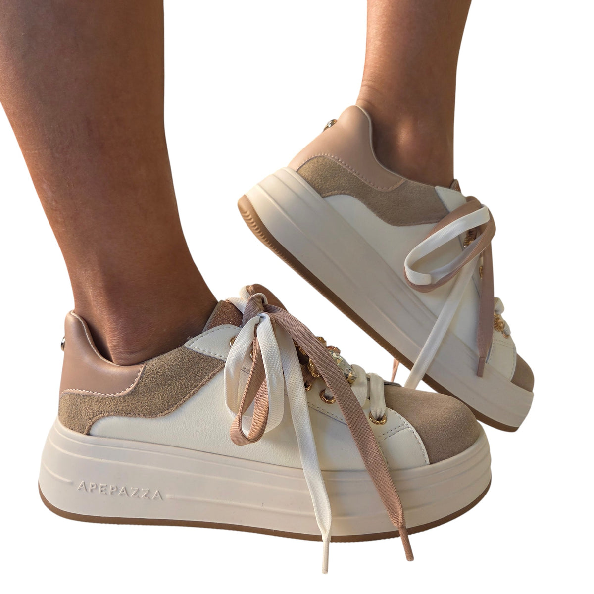Apepazza sneaker donna pelle bianca/rosa www.offidani.it