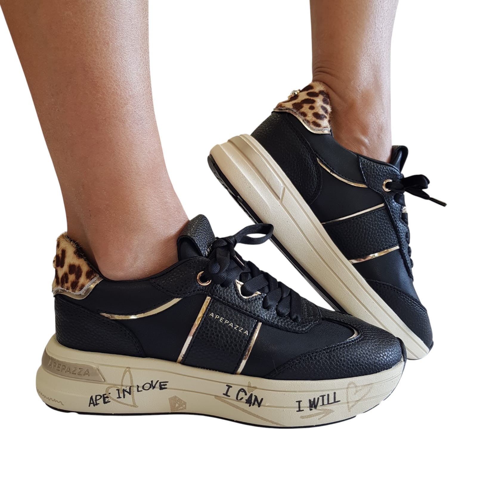 Apepazza Sneakers Donna Pelle Nero www.offidani.it