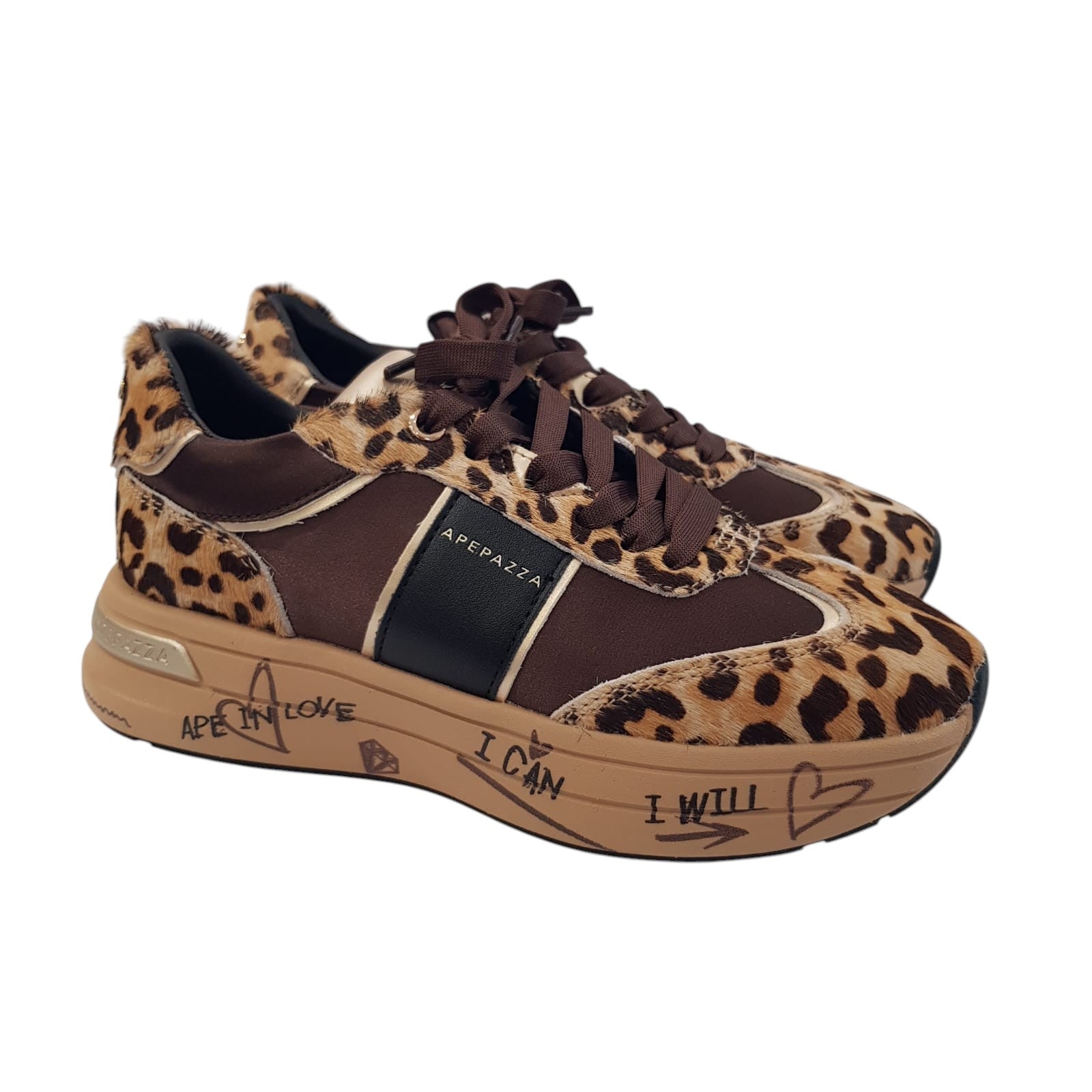 Apepazza Sneakers Pelle Cavallino Donna Testa di Moro Leopardato www.offidani.it