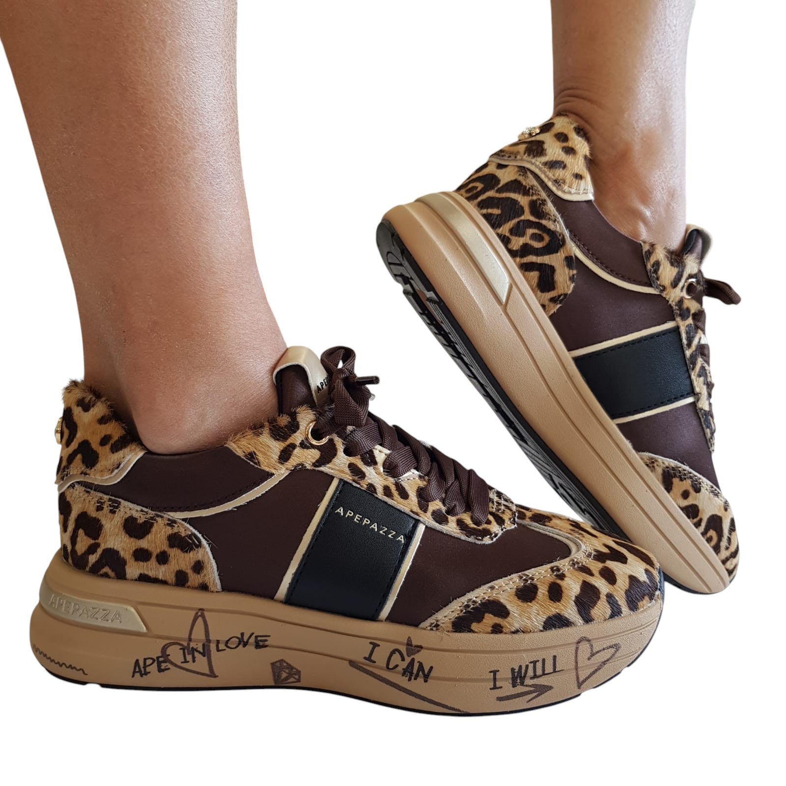 Apepazza Sneakers Pelle Cavallino Donna Testa di Moro Leopardato www.offidani.it