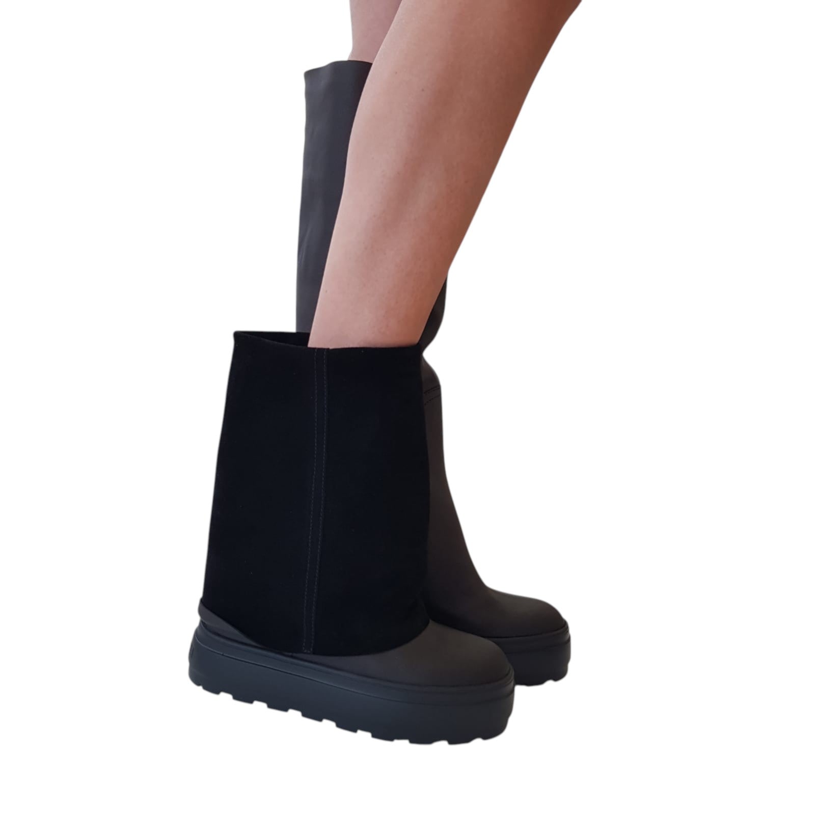 Casadei Stivale Donna Camoscio e Pelle Black Zeppa Interna www.offidani.it