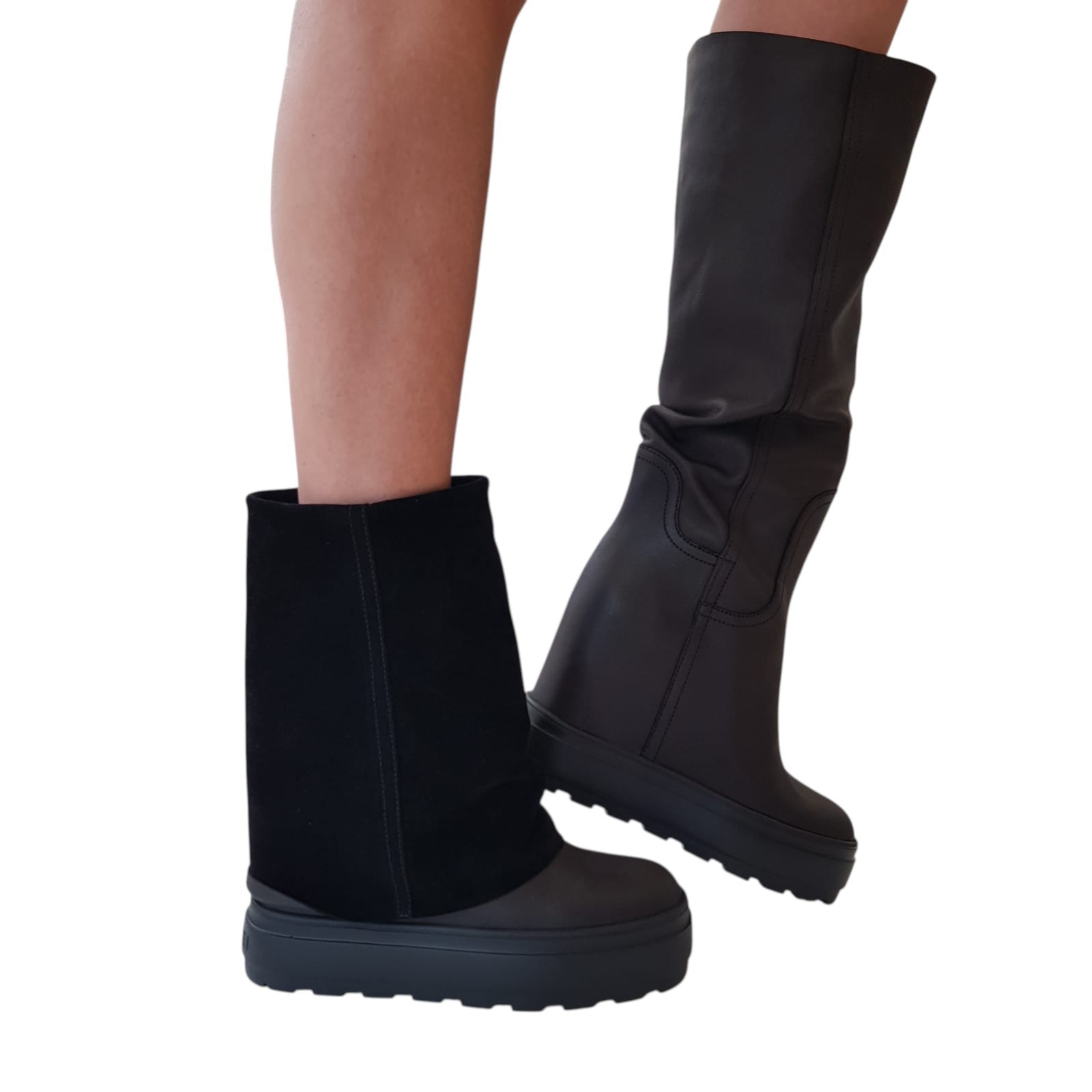 Casadei Stivale Donna Camoscio e Pelle Black Zeppa Interna www.offidani.it