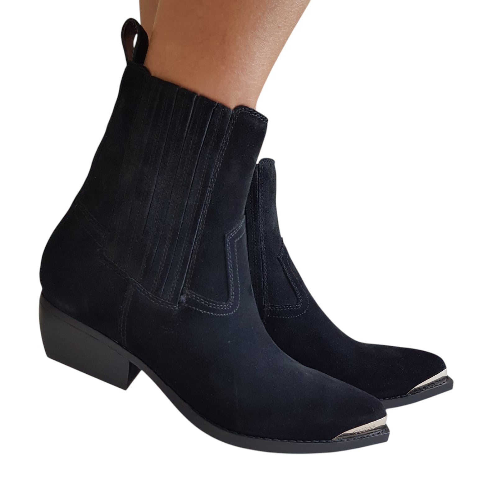 Guess Stivaletto Tronchetto Texano Donna Camoscio Nero www.offidani.it