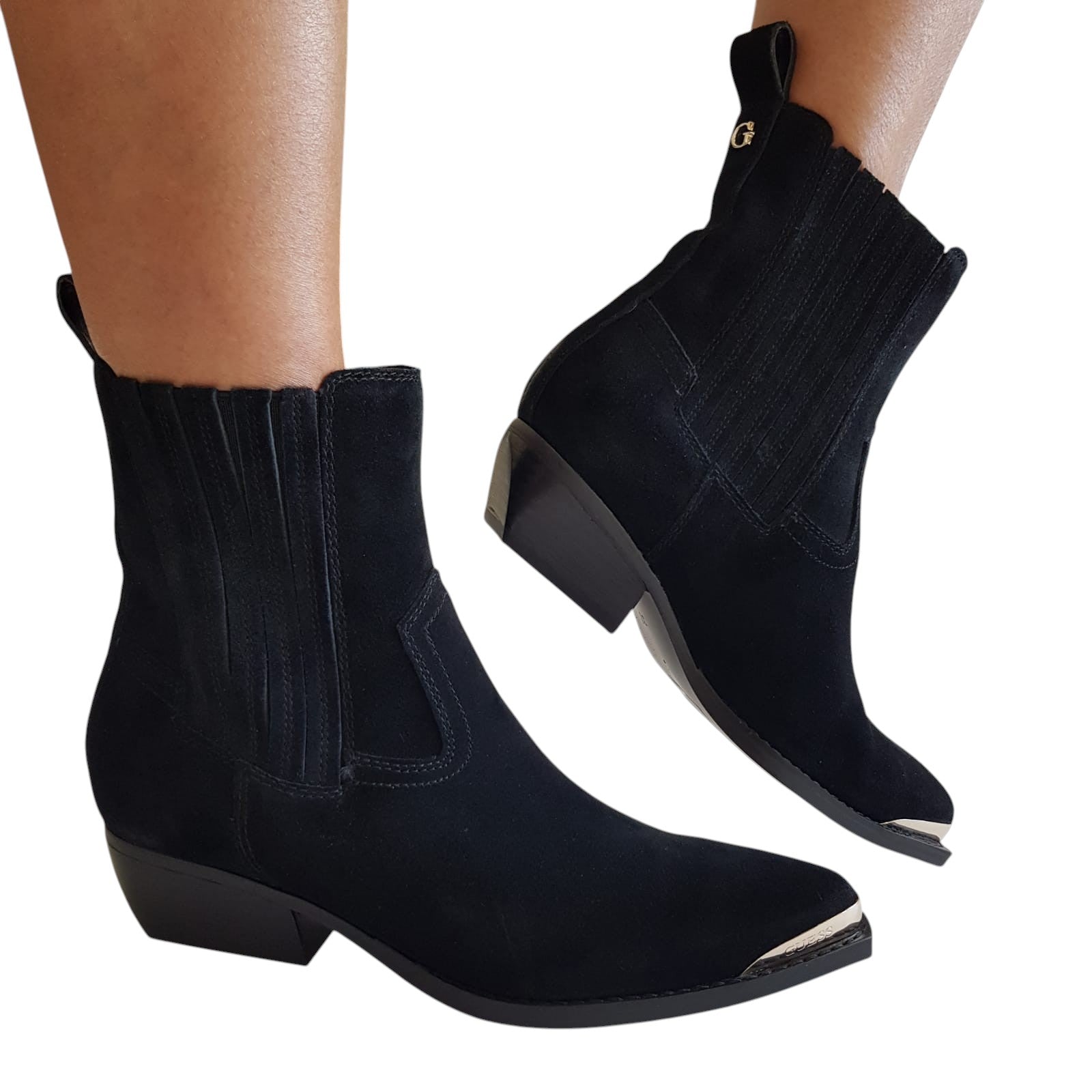 Guess Stivaletto Tronchetto Texano Donna Camoscio Nero www.offidani.it