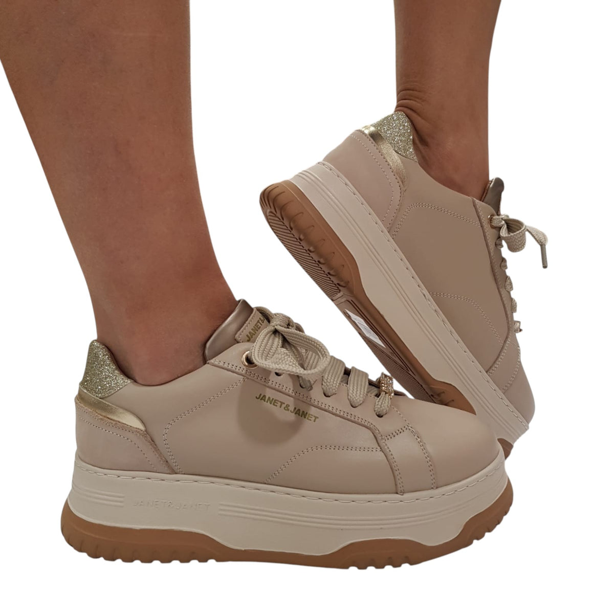 Janet & Janet sneakers donna pelle beige www.offidani.it