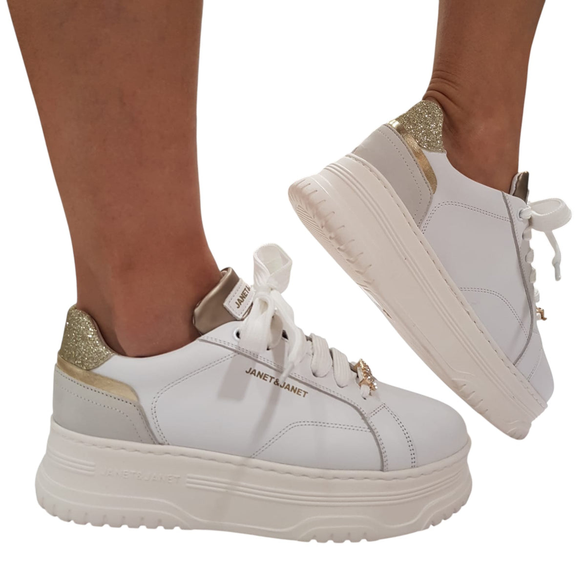 Janet & Janet sneakers donna pelle bianca www.offidani.it