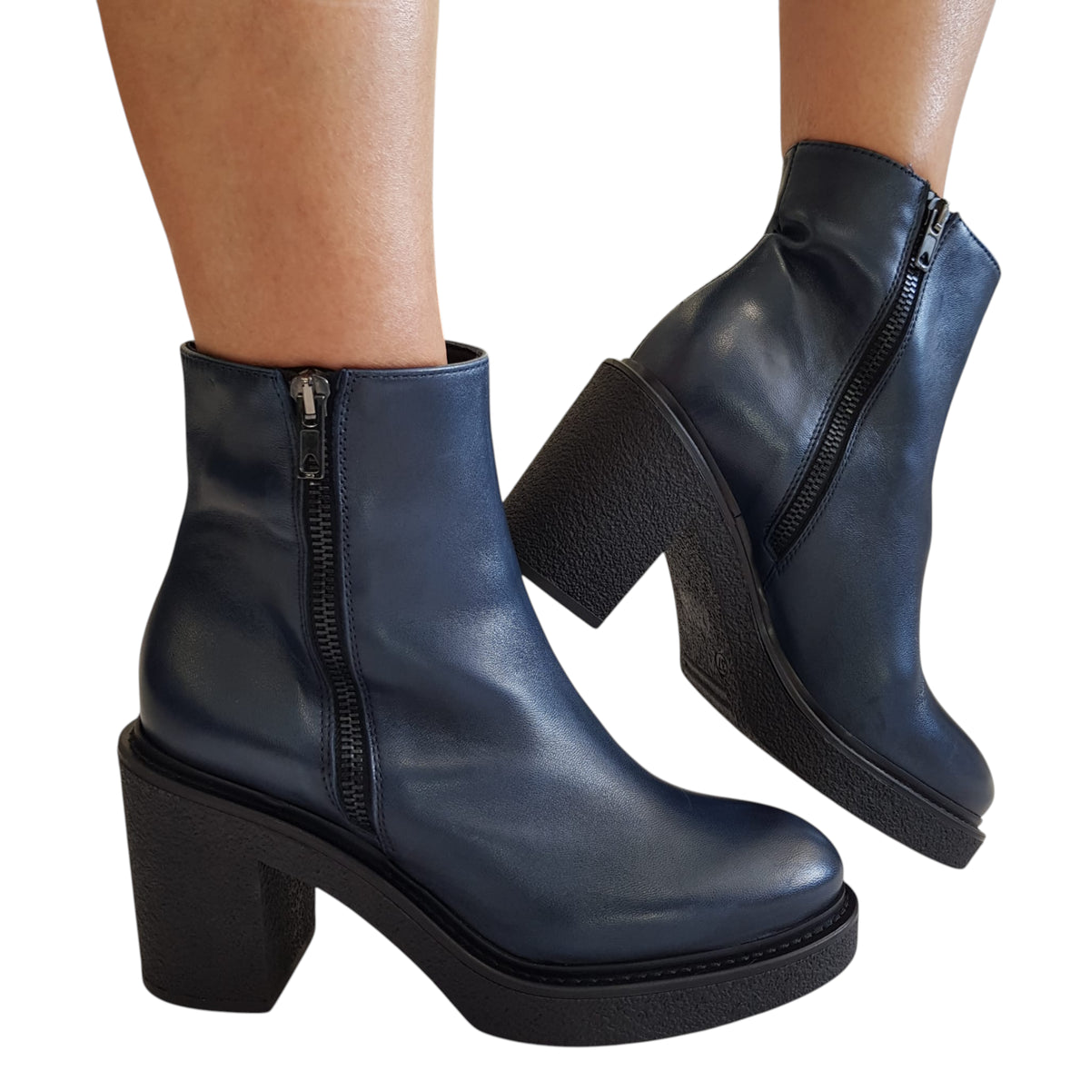 Les Poèmes stivaletto donna pelle blu' www.offidani.it