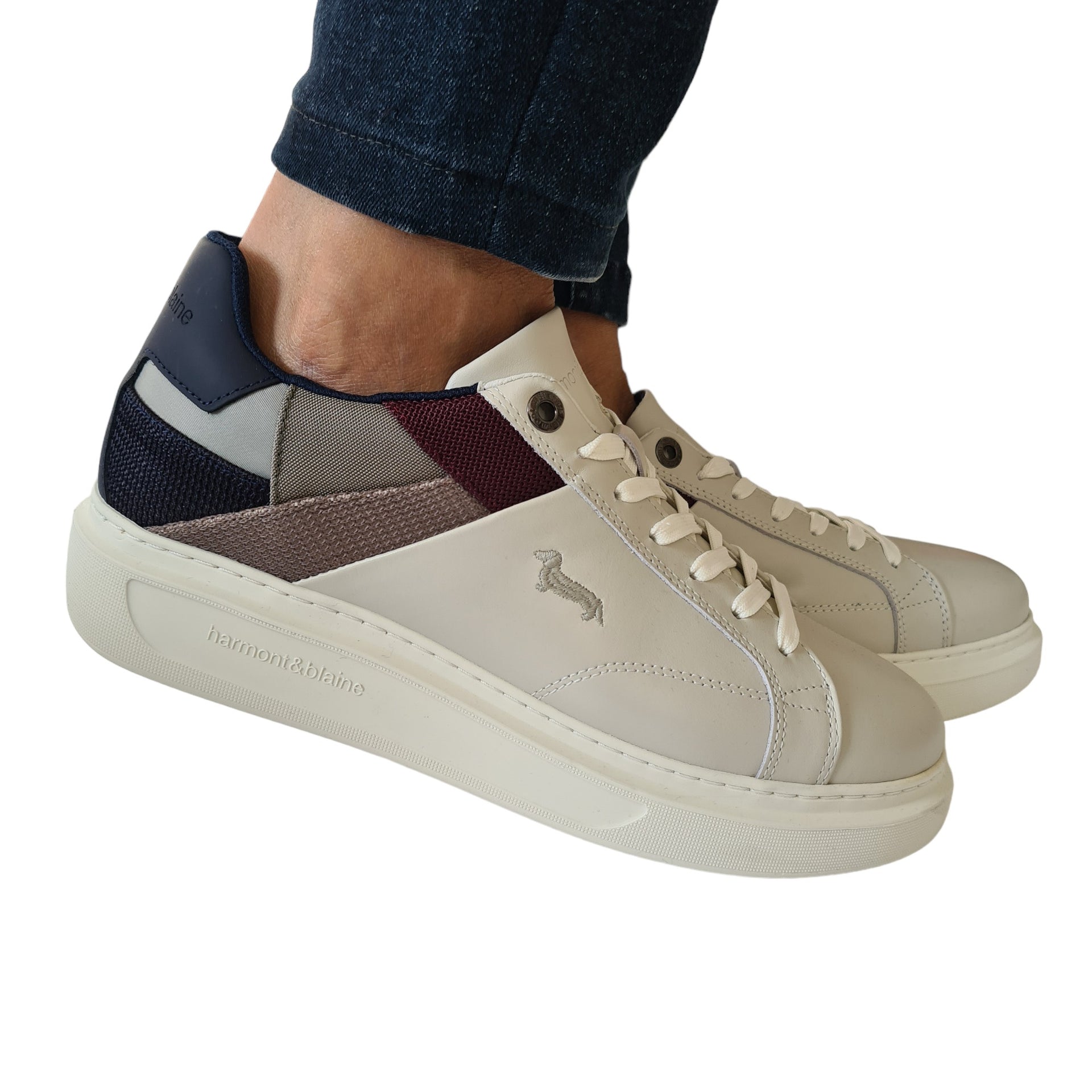 Harmont Blaine Sneakers Uomo Avorio e Multicolor 40 Avorio Pelle