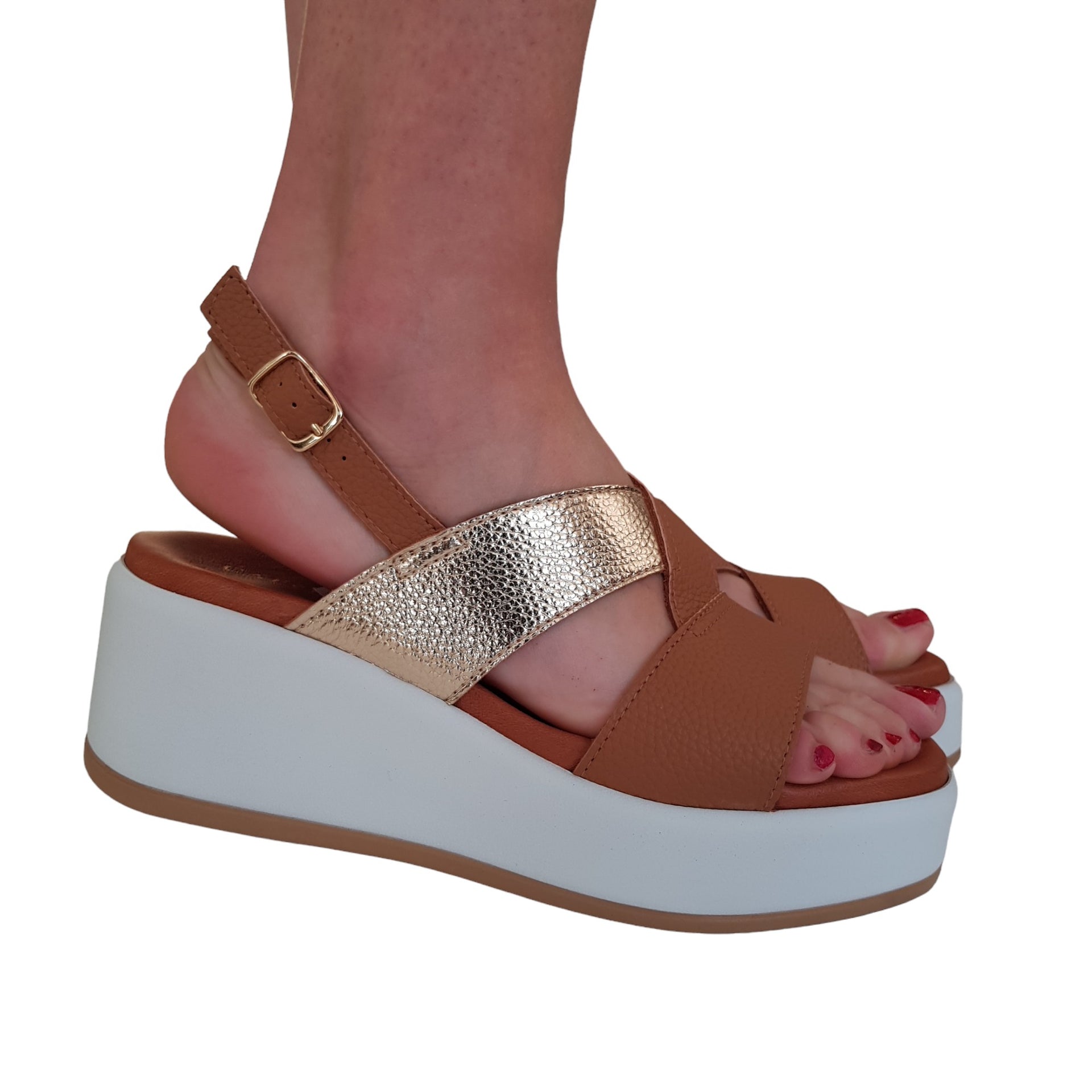 Cafe'Noir Sandalo Donna Zeppa pelle Cuoio 768 – Offidani