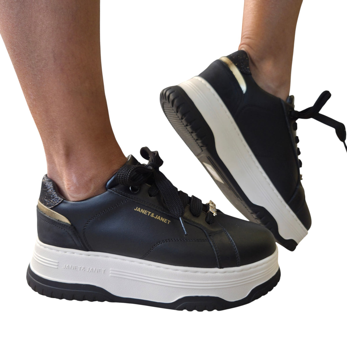 Janet & Janet sneaker donna pelle nera www.offidani.it