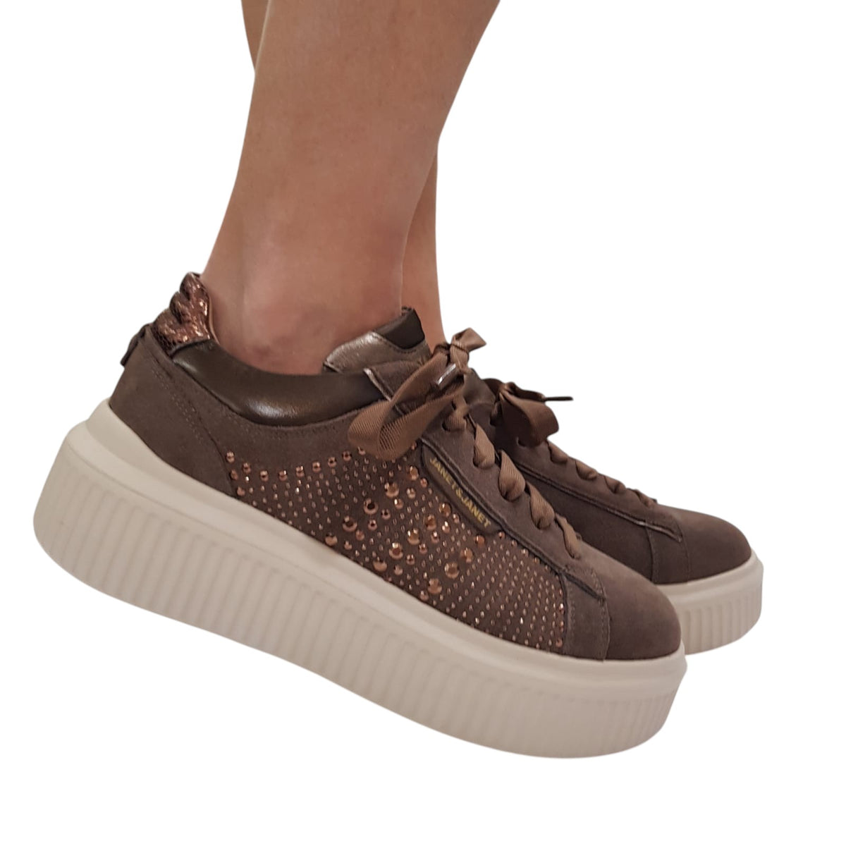 Janet & Janet Sneakers donna camoscio marrone www.offidani.it