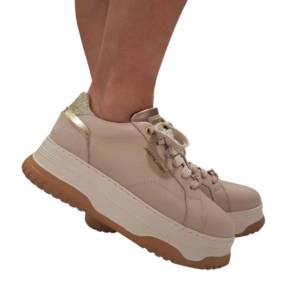 Janet & Janet sneakers donna pelle beige www.offidani.it