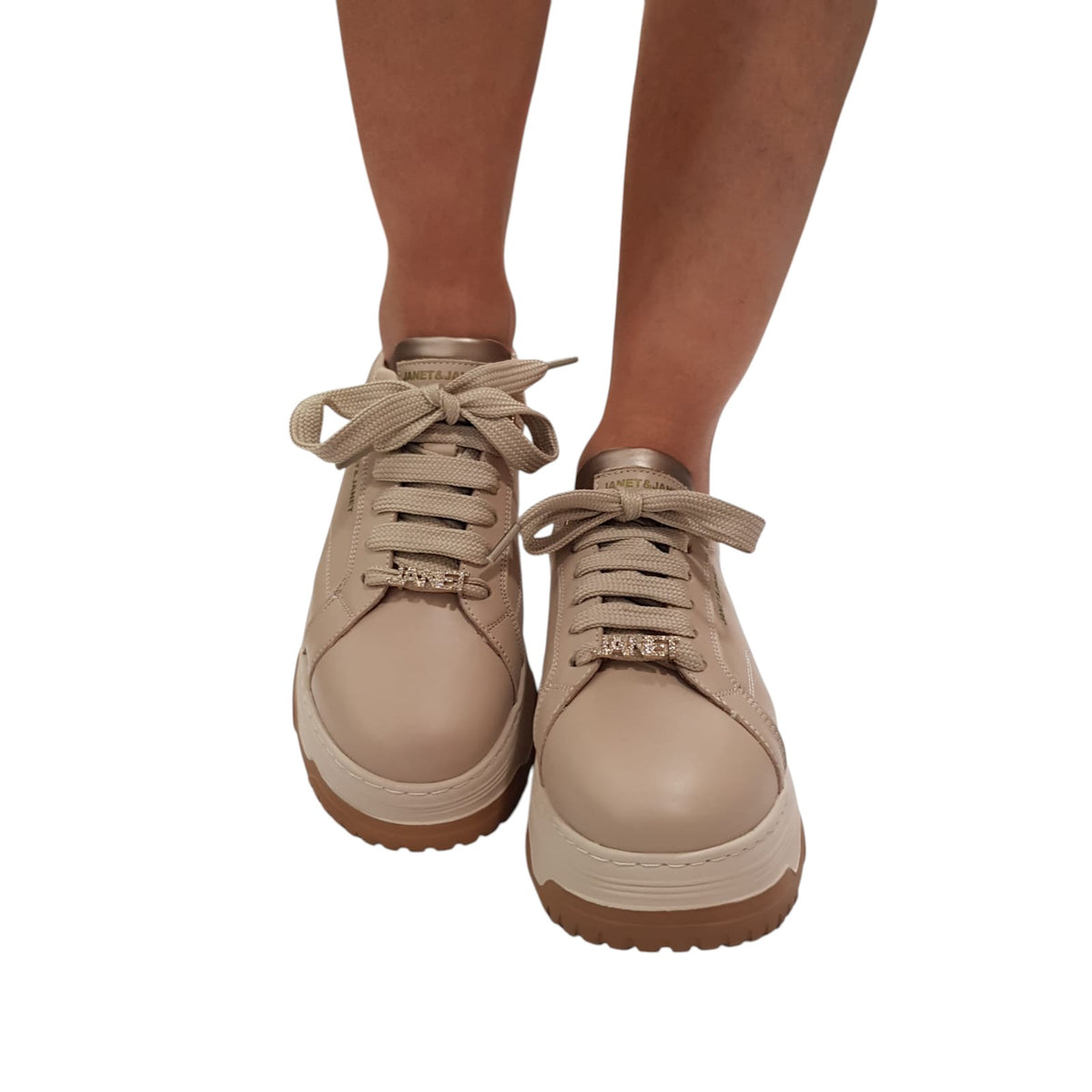 Janet & Janet sneakers donna pelle beige www.offidani.it