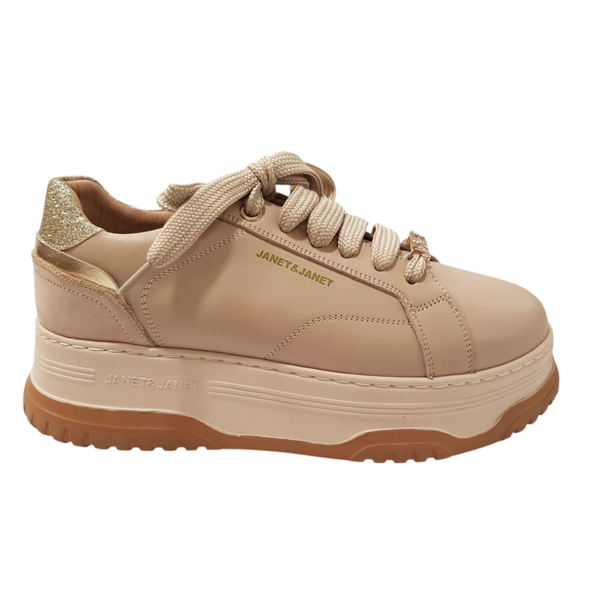 Janet & Janet sneakers donna pelle beige www.offidani.it