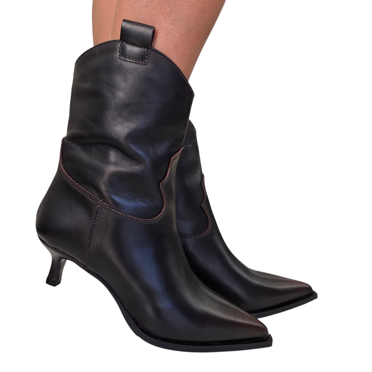 Les Poèmes stivaletto donna pelle testa di moro www.offidani.it