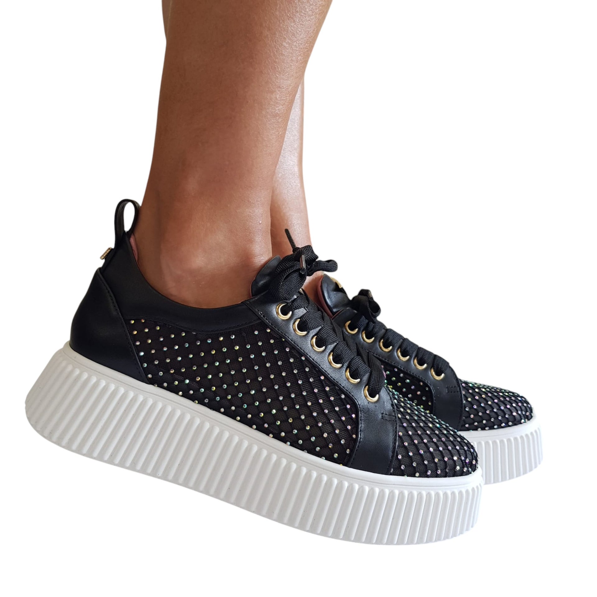 Lorenzo Mari Sneakers Donna Pelle e rete Nera – Offidani
