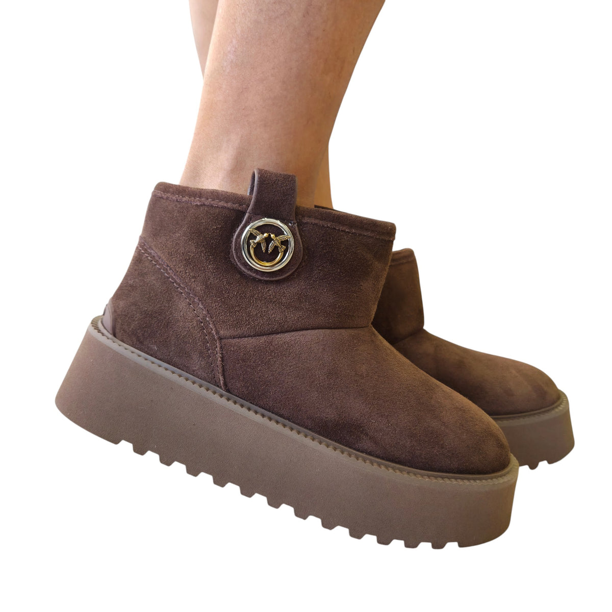 Pinko stivaletto warm platform camoscio marrone www.offidani.it